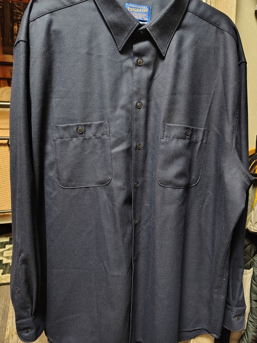 Pendleton 100% Virgin Wool Navy Blue Long Sleeve Button Down Shirt XXL